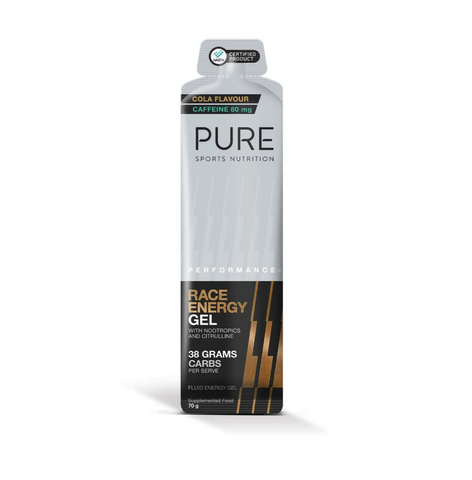 PURE PERFORMANCE + RACE ENERGY GEL - COLA + CAFFEINE (70g)